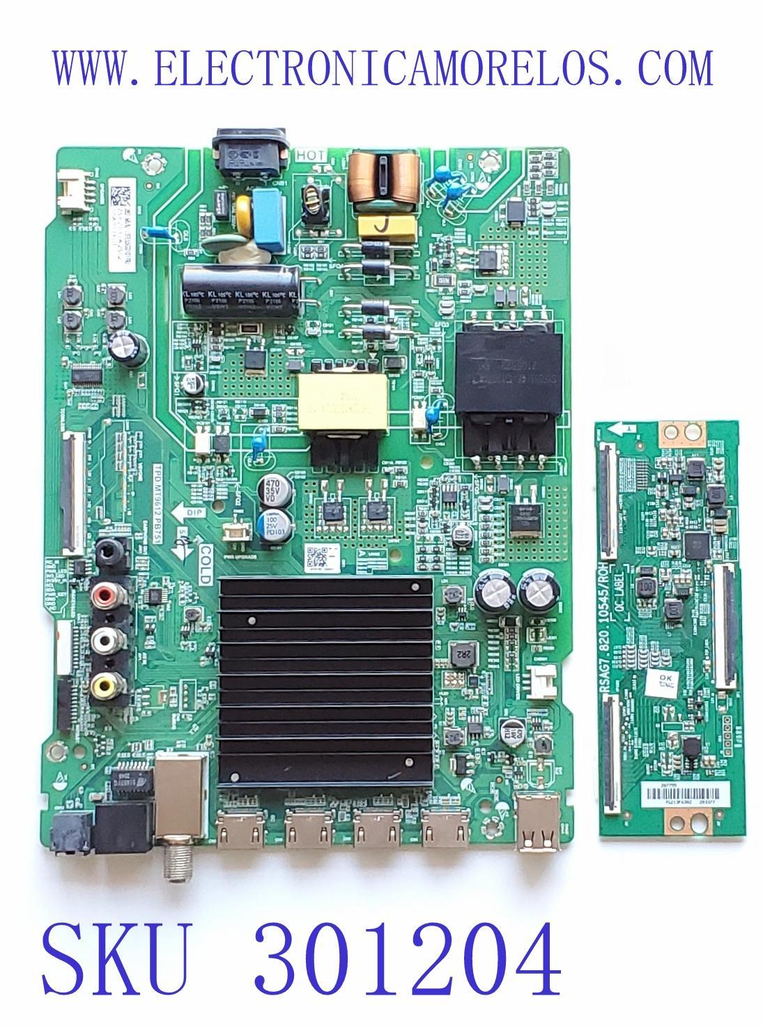 MAIN FUENTE (COMBO) PARA TV TOSHIBA·FIRE TV 4K·UHD·HDR / NUMERO DE PARTE 282168 / TPD.MT9612.PB751 / 55A511FUT / T-CON 287755 / RSAG7.820.10545/ROH / 293377 / PANEL HD550Y1U72-T0L2K2\GM\CKD3A\1\R / DISPLAY HV550QUB-F70 / MODELO 55C350KU 55A511FUT
